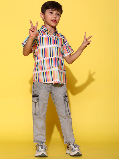 Boys Grey Denim Balloon Fit Washed Cargo Pants