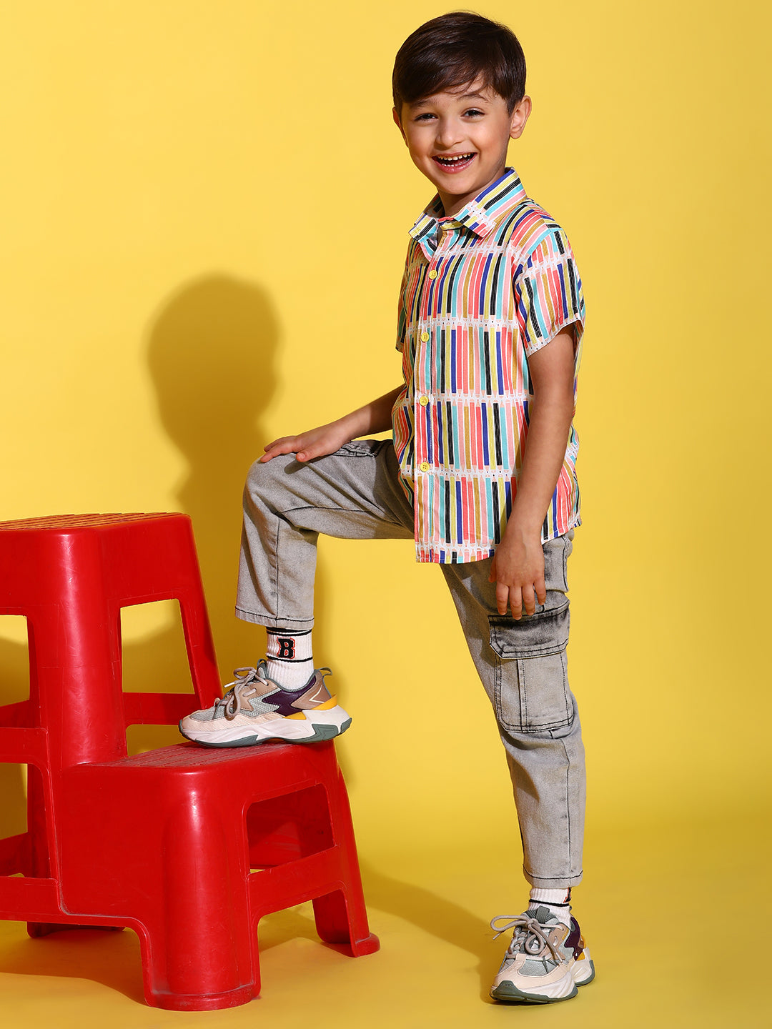 Boys Grey Denim Balloon Fit Washed Cargo Pants