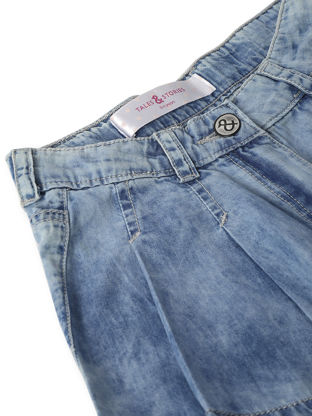 Girls Light Blue Cotton Washed Shorts