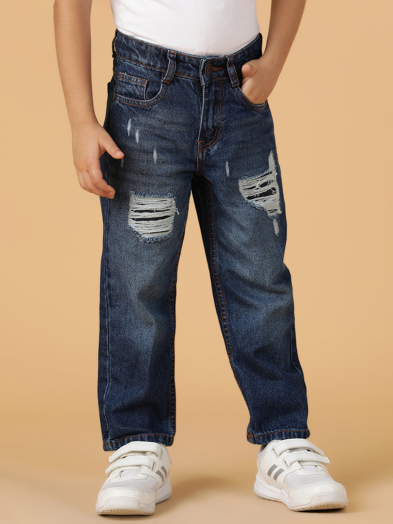 Boys Dark Blue Washed Denim Jeans