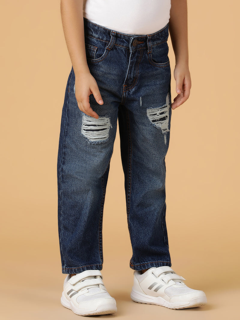 Boys Dark Blue Washed Denim Jeans