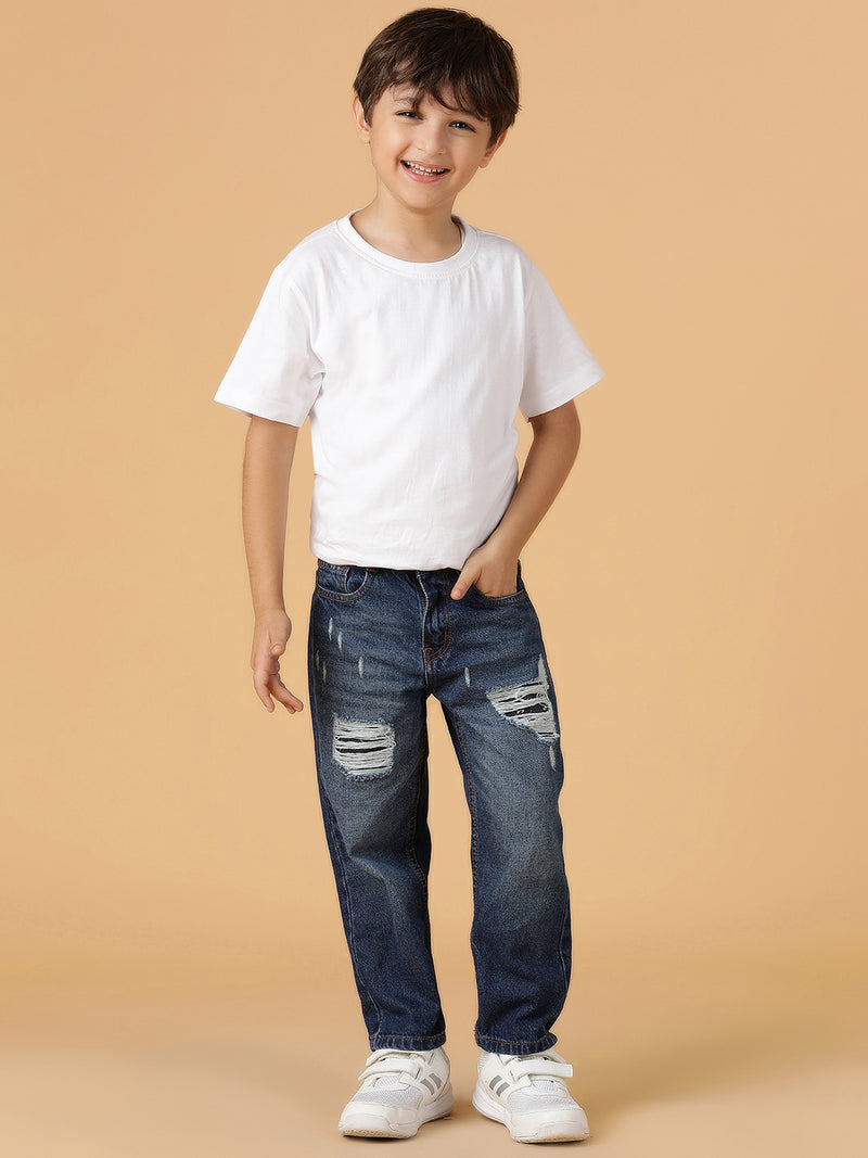 Boys Dark Blue Washed Denim Jeans