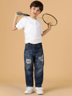 Boys Dark Blue Washed Denim Jeans