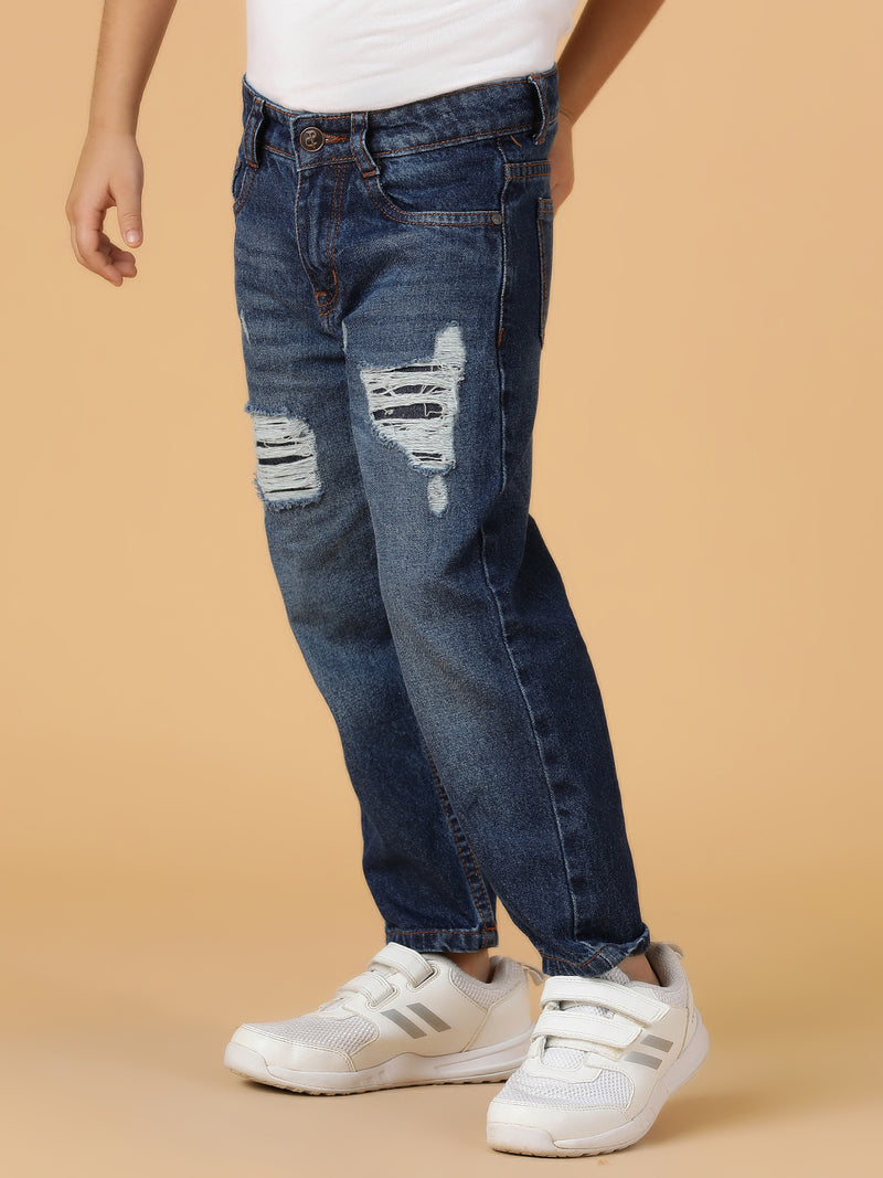 Boys Dark Blue Washed Denim Jeans