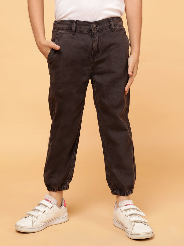 Boys Brown Washed Cotton Baggy Joggers