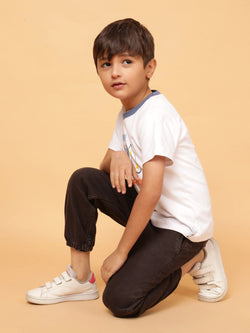 Boys Brown Washed Cotton Baggy Joggers