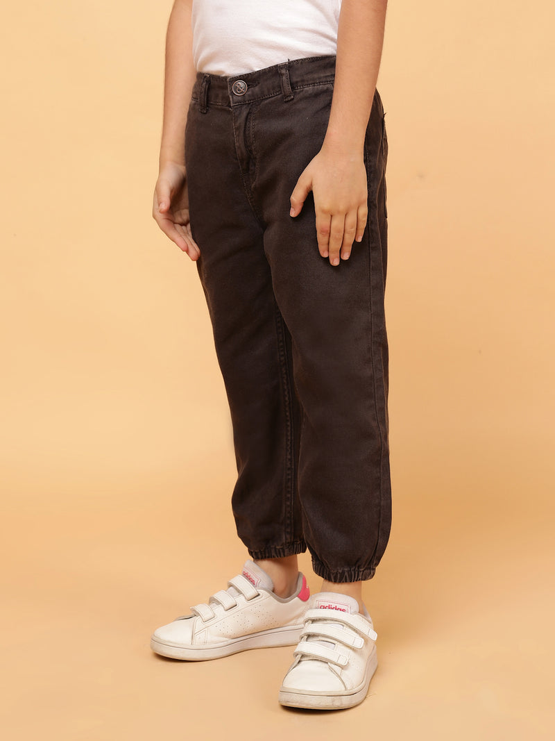 Boys Brown Washed Cotton Baggy Joggers