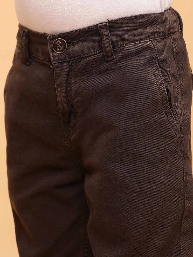 Boys Brown Washed Cotton Baggy Joggers