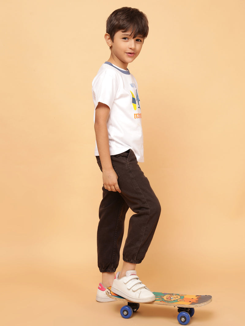 Boys Brown Washed Cotton Baggy Joggers