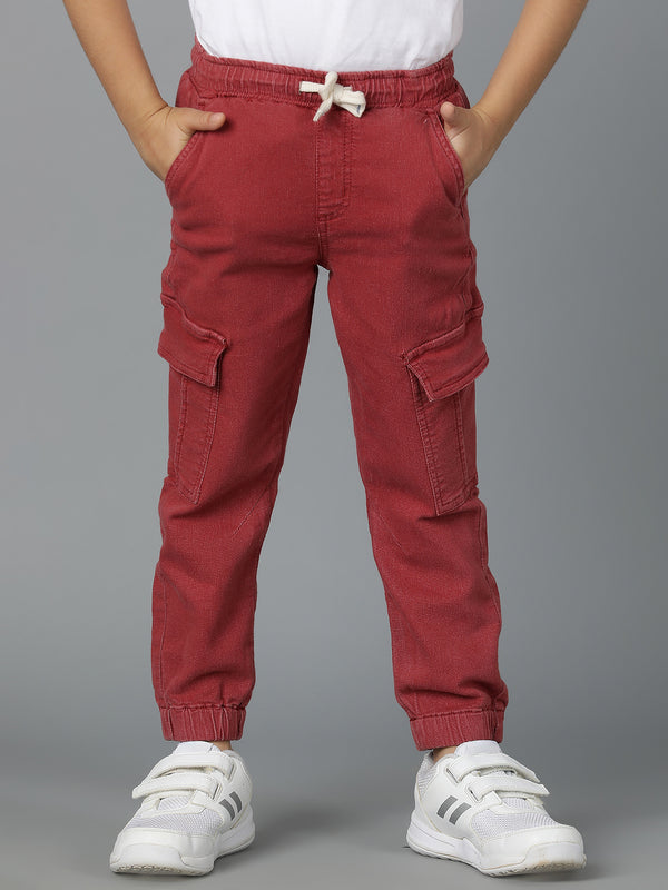 Boys Maroon Washed Lycra Joggers