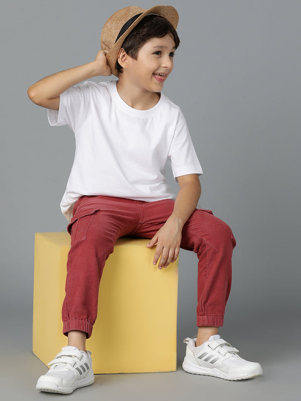 Boys Maroon Washed Lycra Joggers