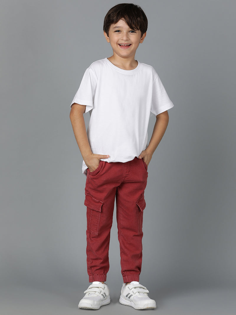 Boys Maroon Washed Lycra Joggers