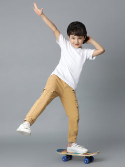 Boys Lycra Khakhi Slim Fit Joggers