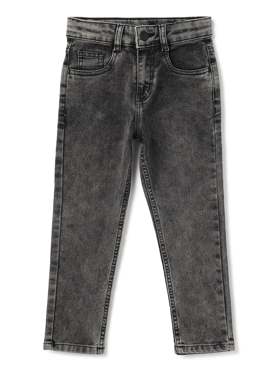 Boys Grey Lycra Washed Slim Fit Jeans