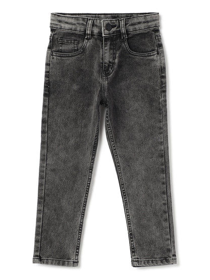 Boys Grey Lycra Washed Slim Fit Jeans
