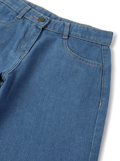 Girls Cotton Poly Blue Washed  Wide Leg Capri