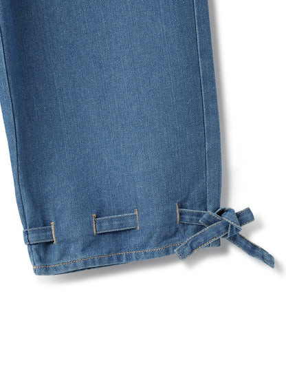 Girls Cotton Poly Blue Washed  Wide Leg Capri