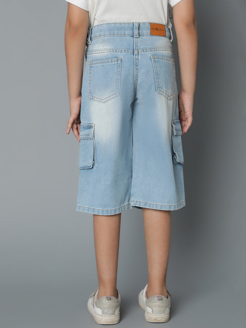 Girls Light Blue Denim Capri