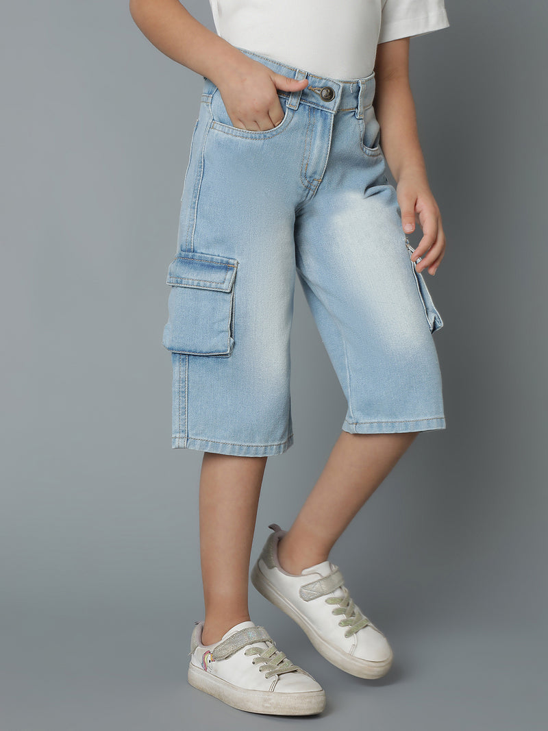 Girls Light Blue Denim Capri