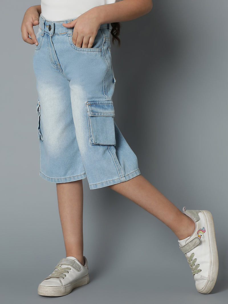 Girls Light Blue Denim Capri