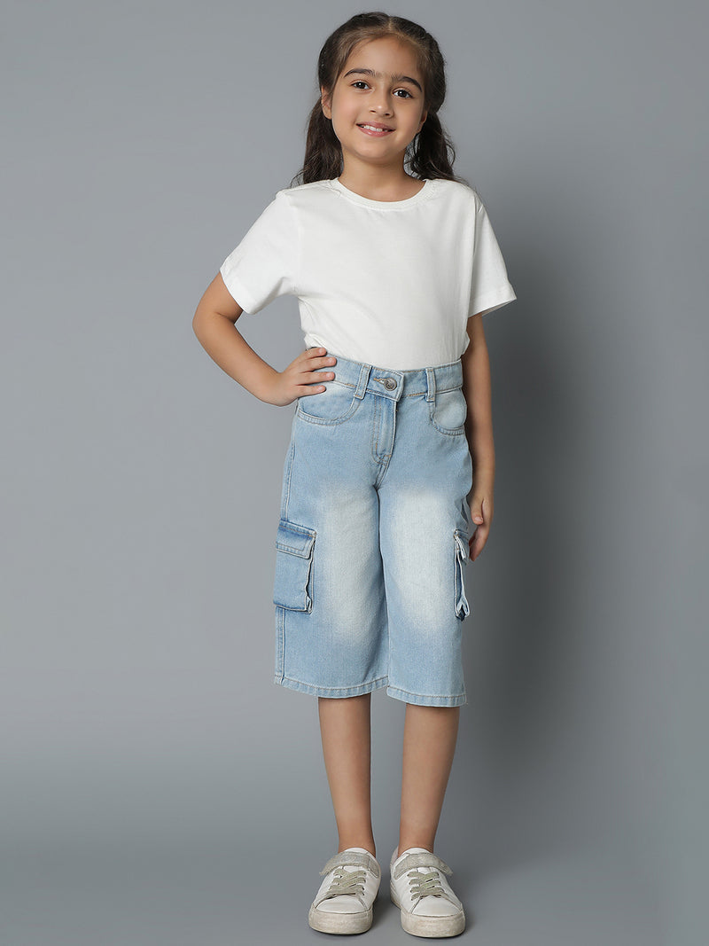 Girls Light Blue Denim Capri