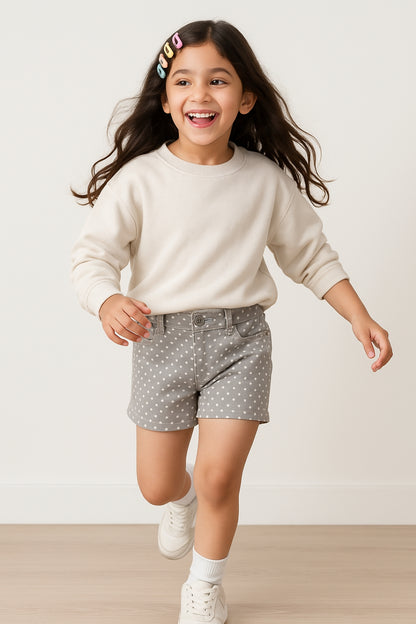 Girls Grey Polka Dot Print Lycra Regular Fit Above Knee Shorts