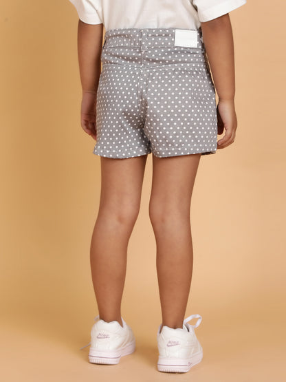 Girls Grey Polka Dot Print Lycra Regular Fit Above Knee Shorts