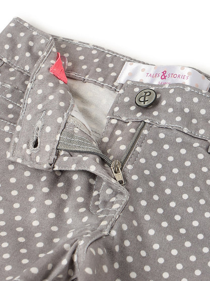 Girls Grey Polka Dot Print Lycra Regular Fit Above Knee Shorts