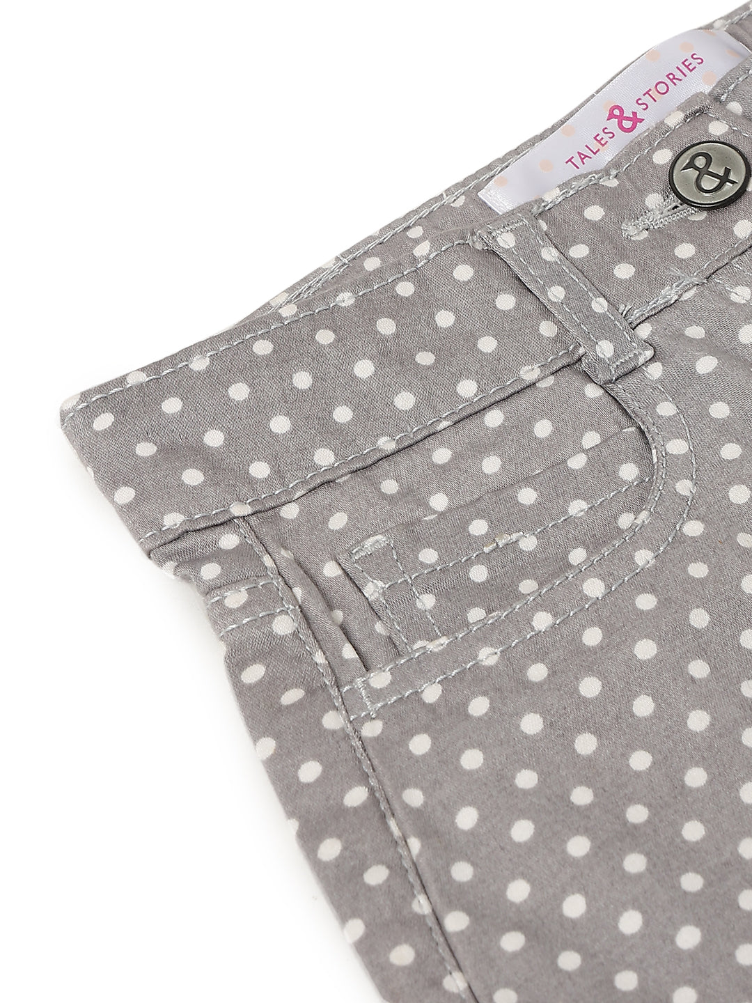 Girls Grey Polka Dot Print Lycra Regular Fit Above Knee Shorts