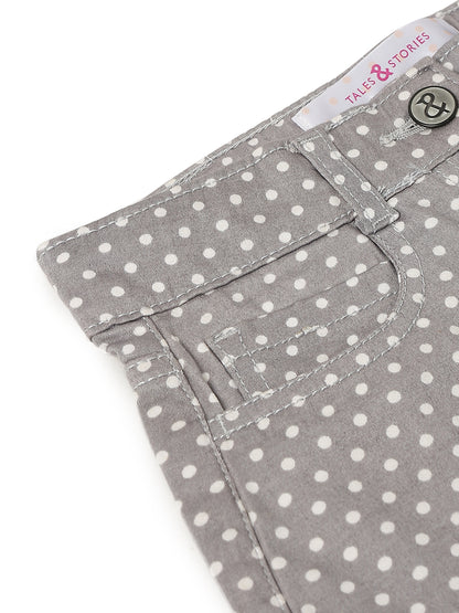 Girls Grey Polka Dot Print Lycra Regular Fit Above Knee Shorts