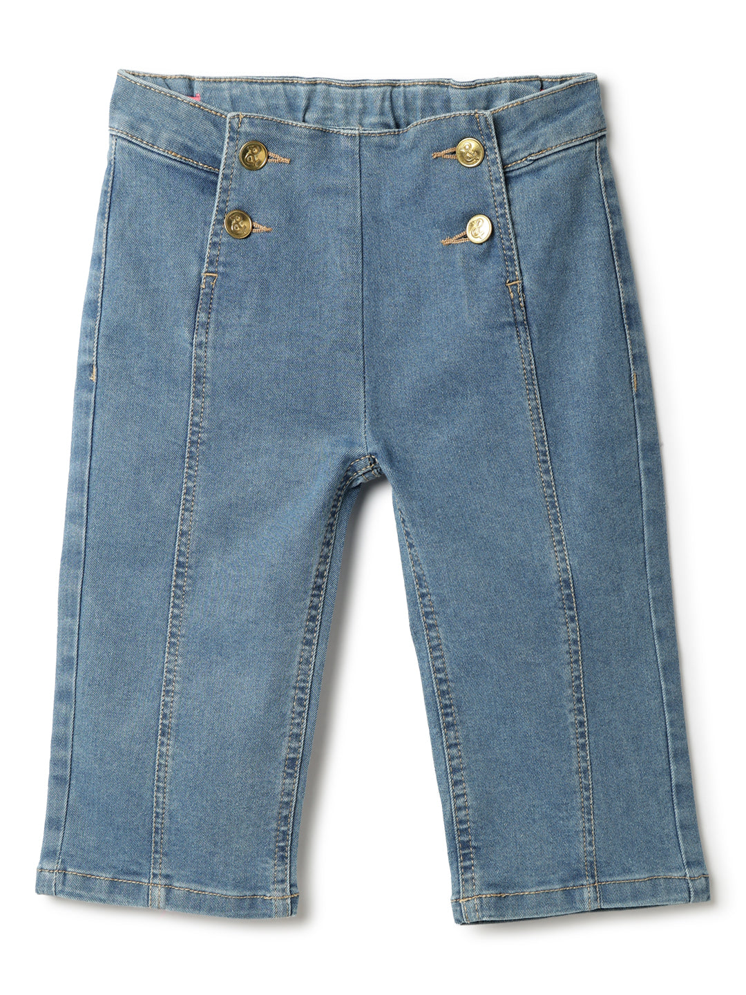 Girls Blue Elastane Solid Capri