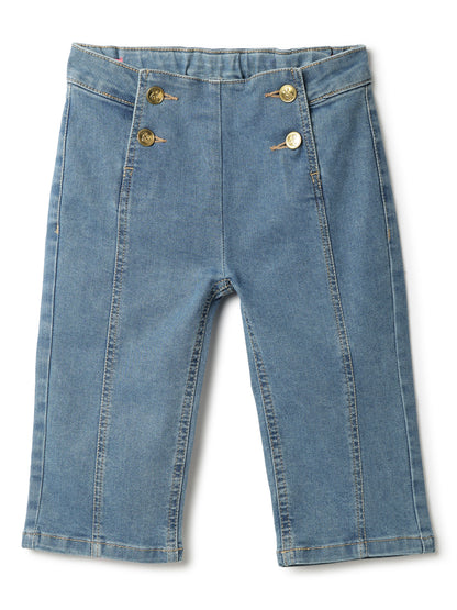 Girls Blue Elastane Solid Capri