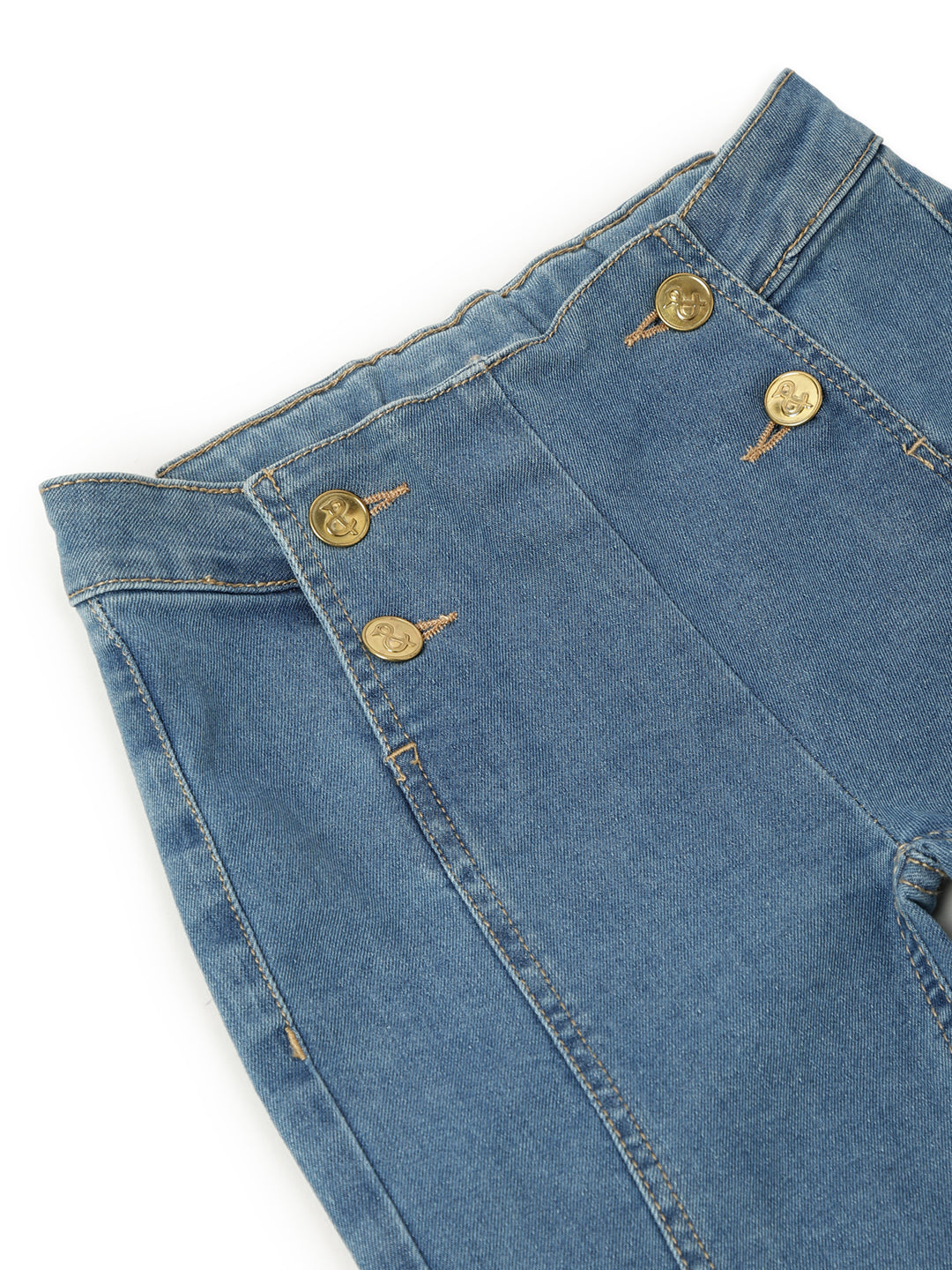 Girls Blue Elastane Solid Capri