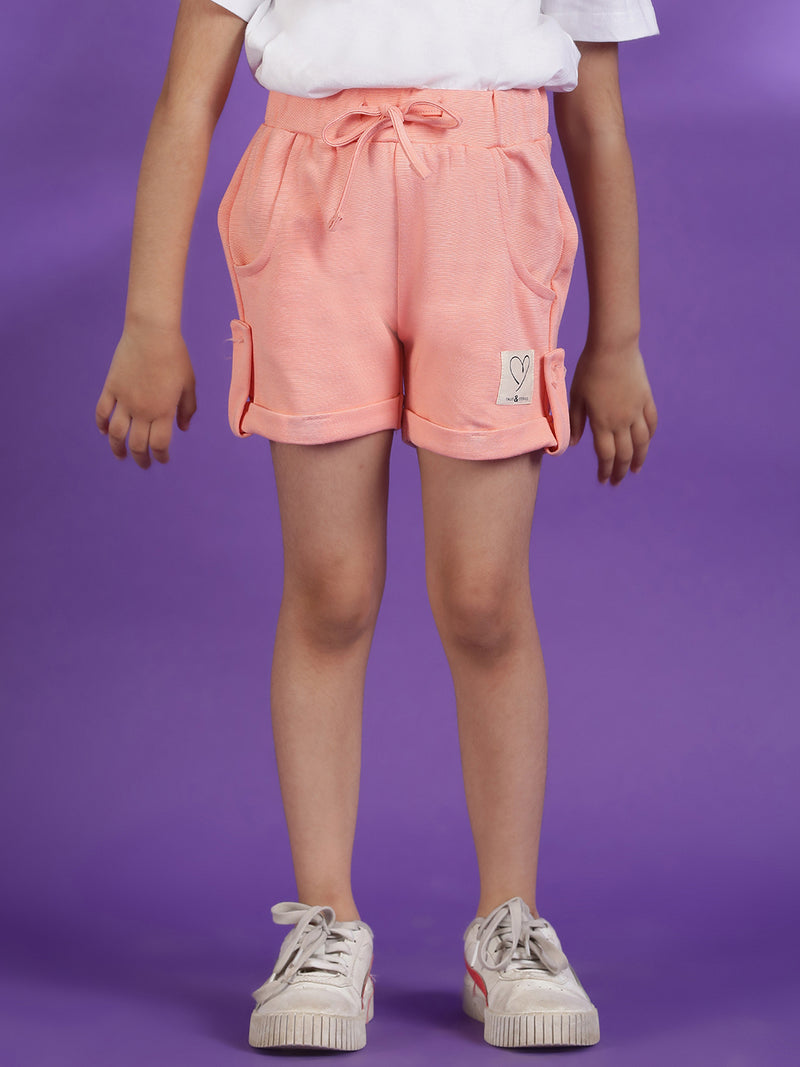 Girls Viscose Solid Peach Shorts