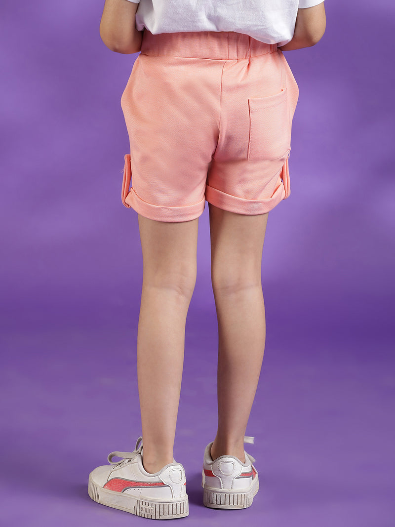 Girls Viscose Solid Peach Shorts