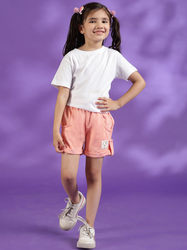 Girls Viscose Solid Peach Shorts