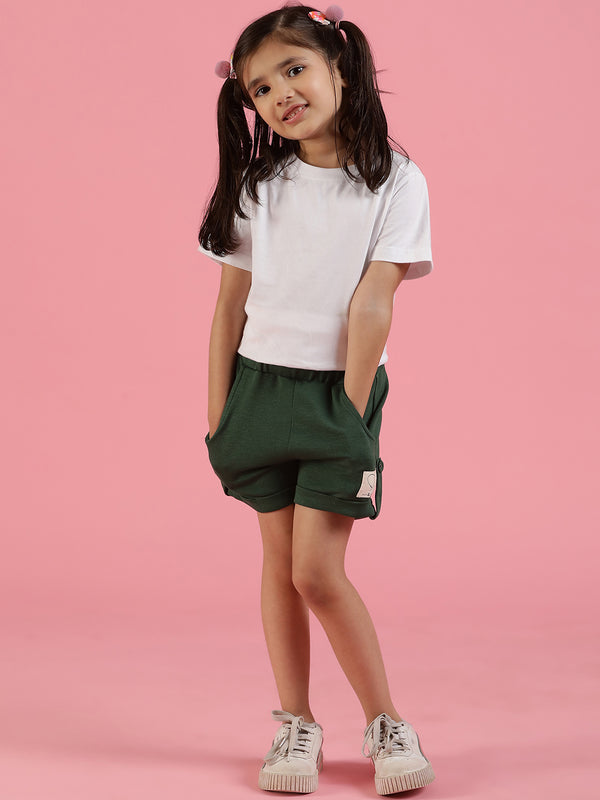 Girls Viscose Solid Green Shorts