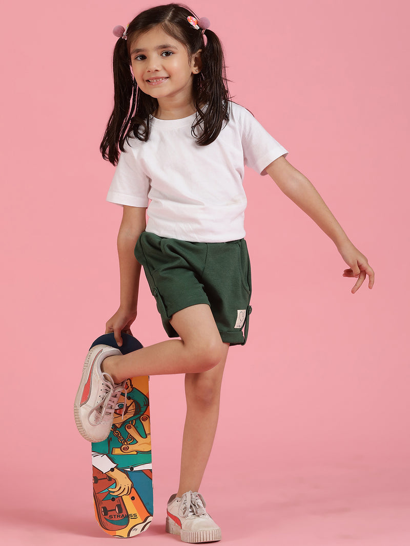 Girls Viscose Solid Green Shorts