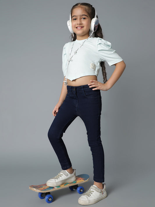 Girls Mint Stripped Cropped Top
