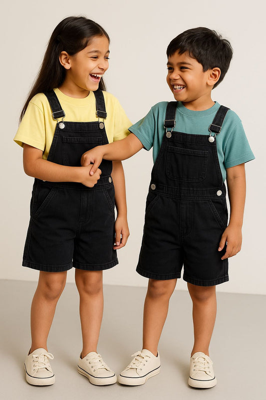Unisex Black Cotton Washed Dungree