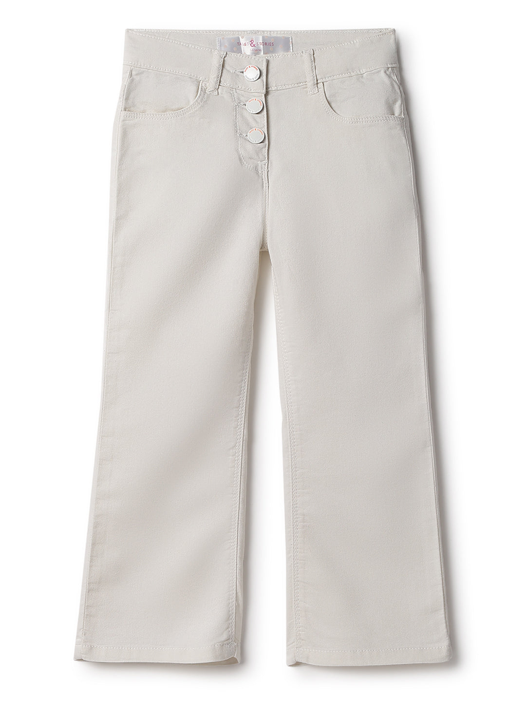 Girls White Lycra Solid Boot Leg  Jeans