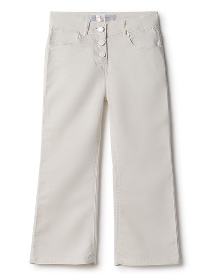 Girls White Lycra Solid Boot Leg  Jeans