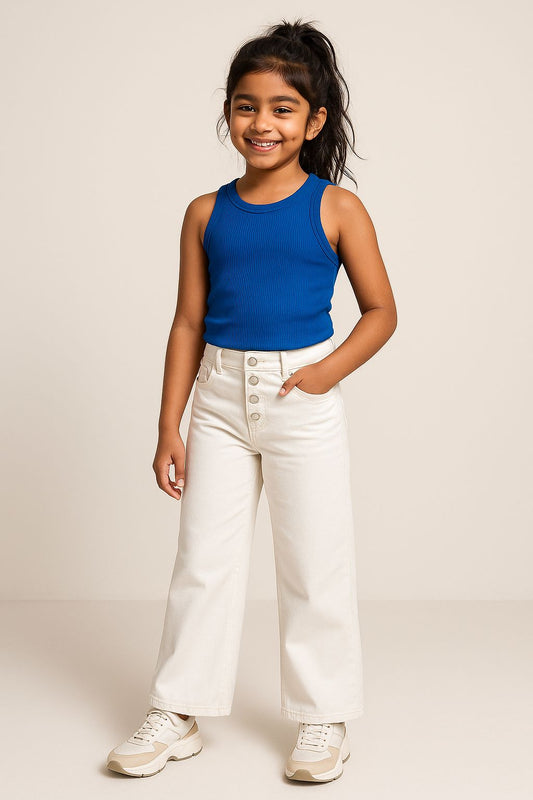 Girls White Lycra Solid Boot Leg  Jeans