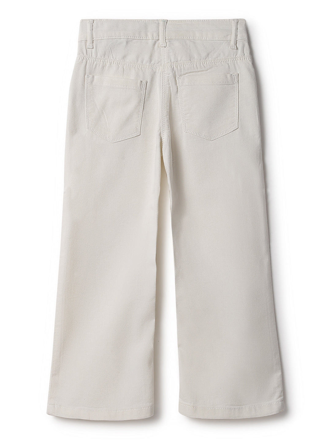 Girls White Lycra Solid Boot Leg  Jeans