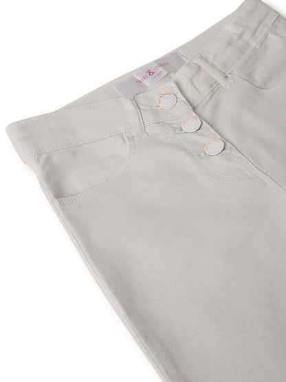 Girls White Lycra Solid Boot Leg  Jeans