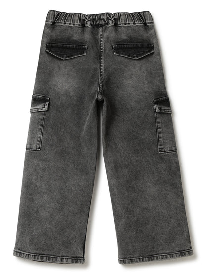 Girls Grey Lycra Washed Jeans