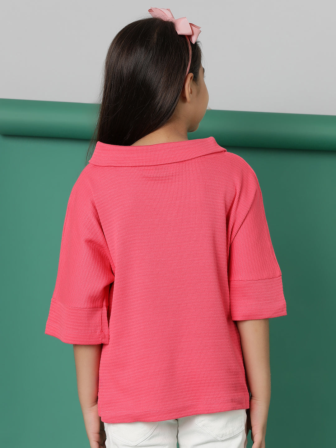 Girls Pink Cotton Polo Oversized Fit T-Shirt