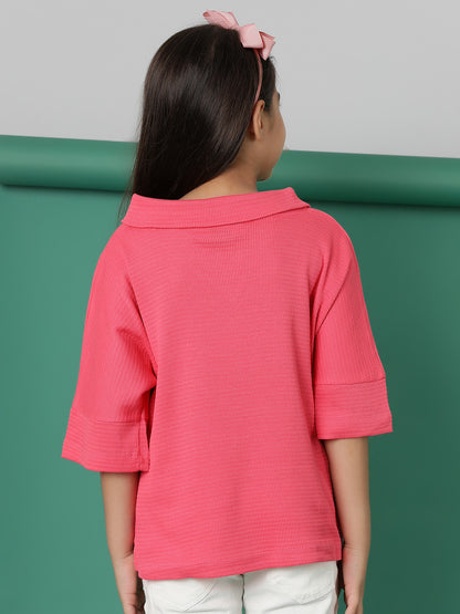 Girls Pink Cotton Polo Oversized Fit T-Shirt