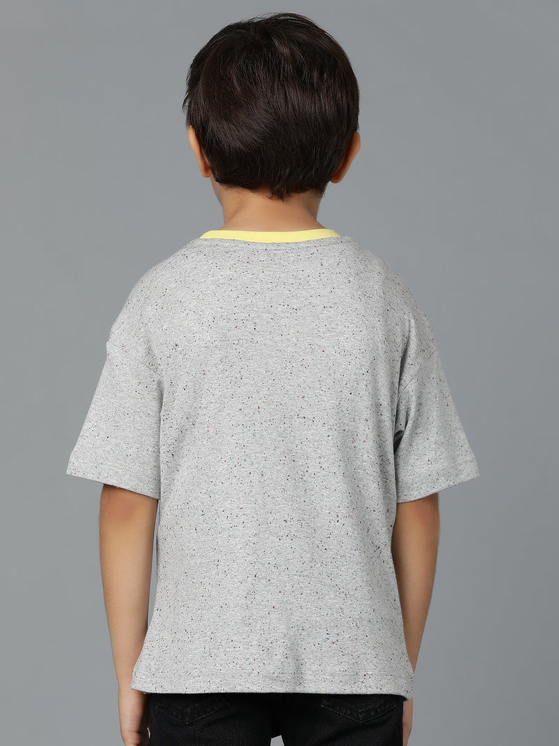 Boys Grey Cotton Printed Oversized Fit T-Shirt