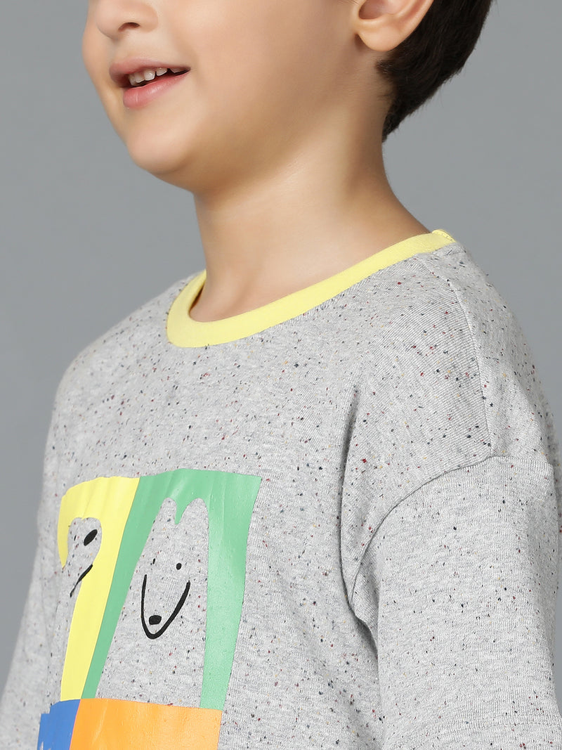 Boys Grey Cotton Printed Oversized Fit T-Shirt